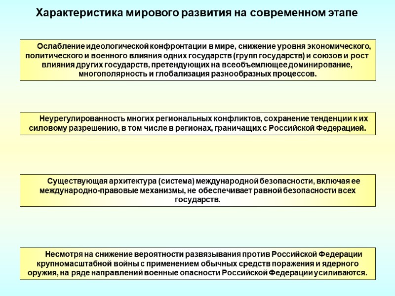 Ослабление идеологической конфронтации в мире, снижение уровня экономического, политического и военного влияния одних государств